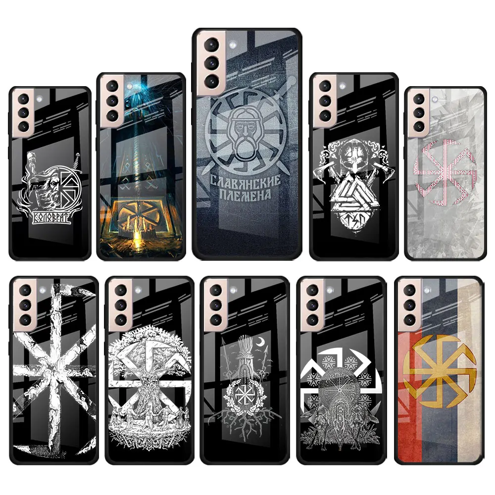 

Slavic Viking symbol Kolovrat for Samsung Galaxy S21 Ultra Plus A72 A52 4G 5G M51 M31 M21 Luxury Tempered Glass Phone Case Cover
