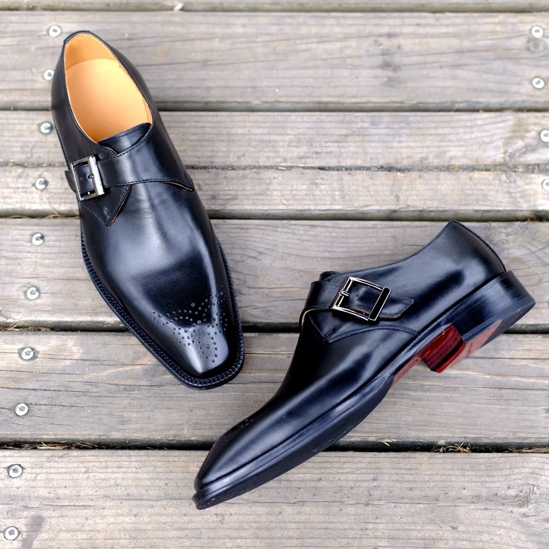 

Luxury Handmade Goodyear Welted Shoes Mens Casual Monk Strap Leather Sole Leisure Shoes Grooms Wedding Footwear Vintage Brogues