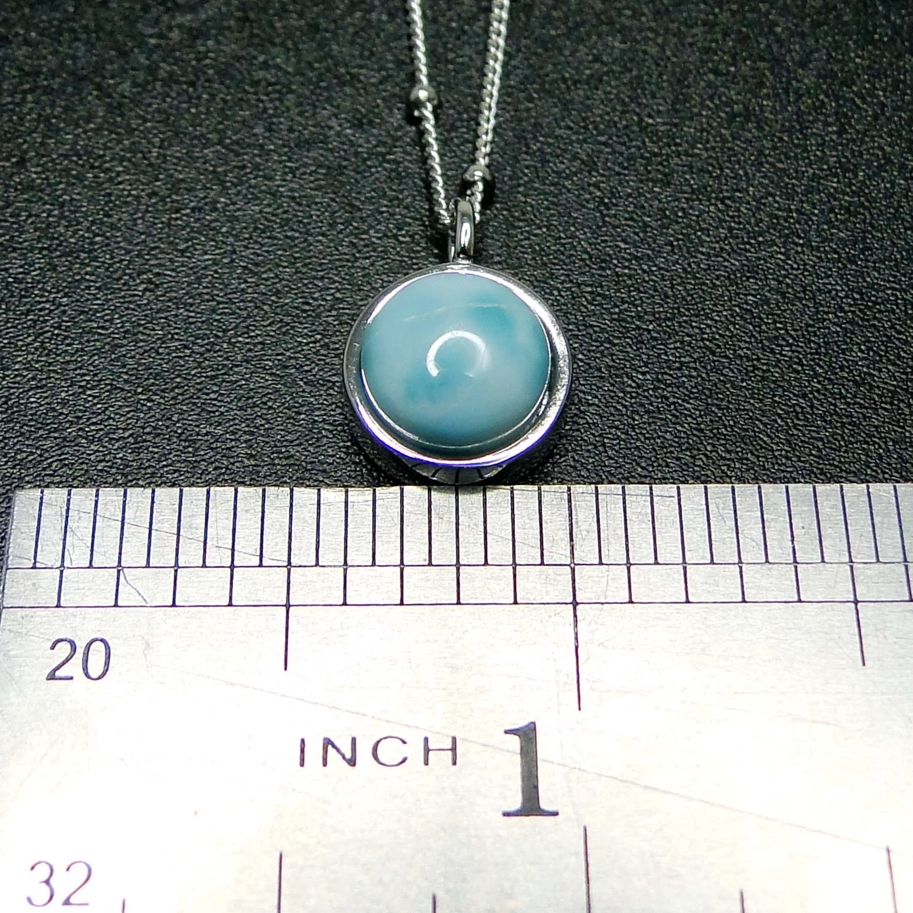 

925 Silver Women Jewelry Natural Larimar Round Pendant Necklace For Engagement / Anniversary / Birthday / Party Gift