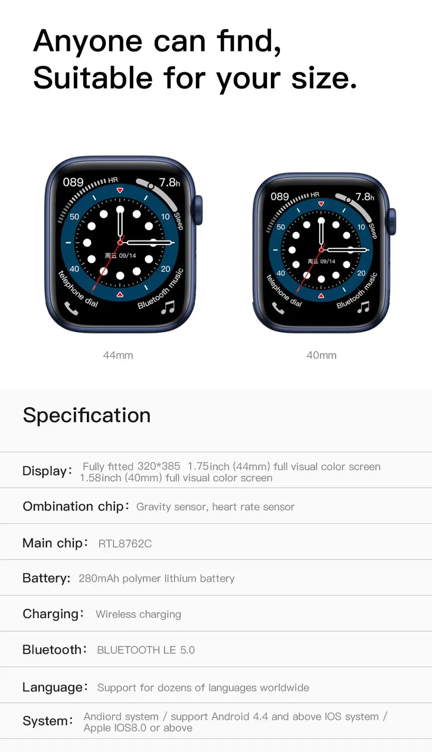 

New 2021 IWO 13 Smart Watch 1.75 Inch 44MM Heart Rate Monitor Wireless Charging Fitness Tracker W66 smartwatch PK w56