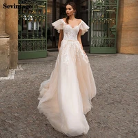 sevintage beach wedding dresses boho appliques lace bridal gown vintage tulle plus size princess marriage long tail bride dress