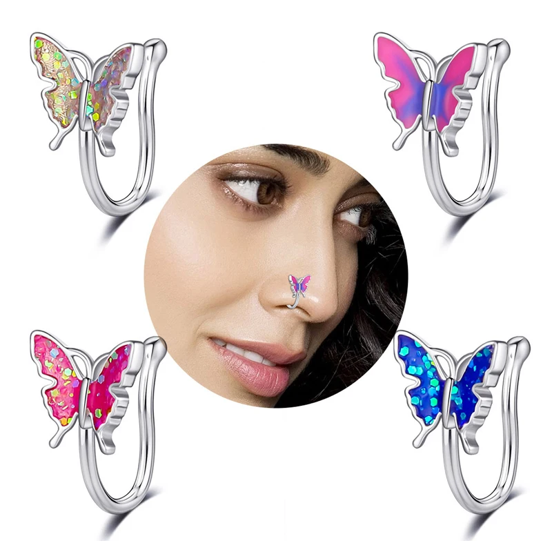 

1Pc Butterfly Oil Drop Fake Nose Piercing Hot Sale Butterfly Nose Cuff Hoop Nose Clip Fake Nose Ring Jewelry Clip On Nose Rings