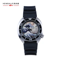heimdallr mens turtle 6105 dive watch full luminous surfing wave dial sapphire nh35 automatic movement 30bar black rubber strap