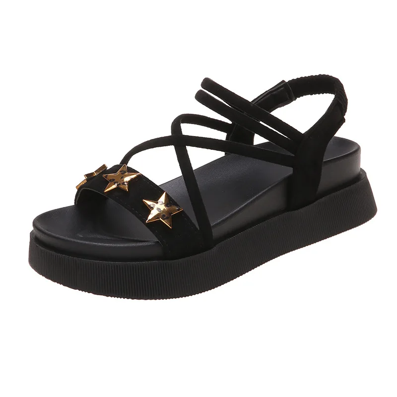 

Fairy Style Sandals Flat Shoes Female 2021 Summer New Student Thick-soled Roman Mid-heel Fashion Casual Beach Shoes