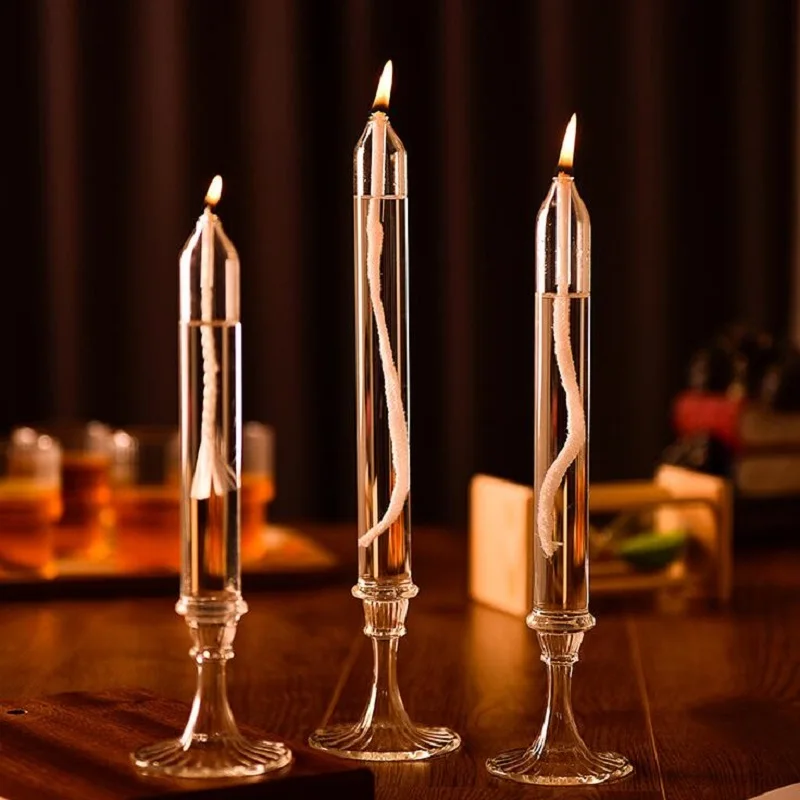 

Home Decoration Real Flame Glass Bio Fireplace Oil Table Top Lamp Candlestick