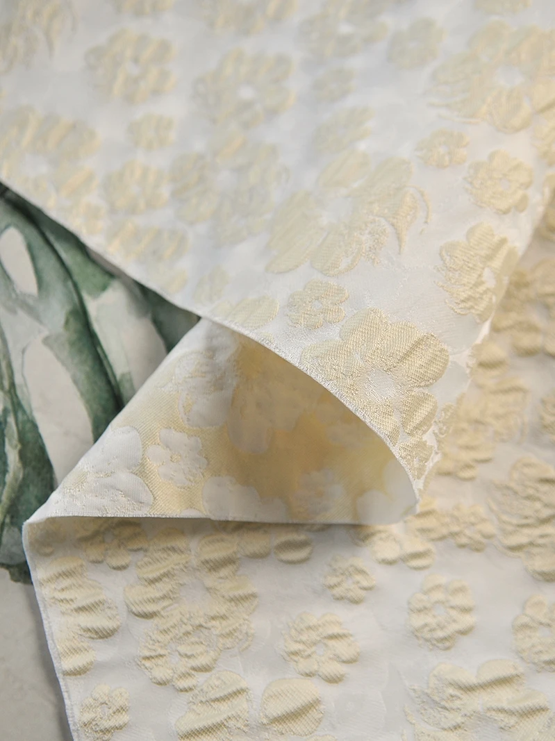 

Milky White Beige Three-Dimensional Small Flower Brocade Jacquard Mixed Flowers Clothing Fabrics Cloth DIY