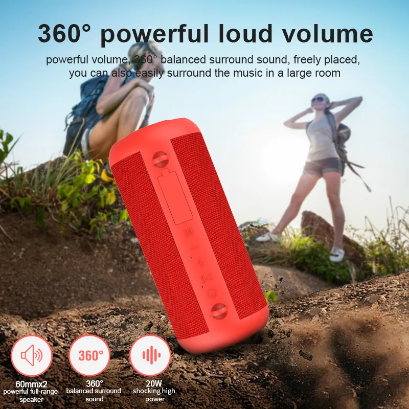 

Portable Bluetooth Speaker 20W High Power Wireless Super Bass Column Waterproof Outdoor Speaker Support AUX TF Subwoofer BoomBox