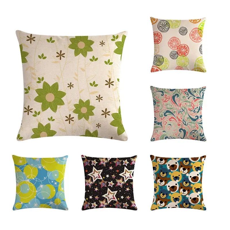 

Pillow Case 45*45 Vintage Retro Cotton Linen Bear Geometric Round Dot Throw Pillow Case Cushion Cover Home Sofa Decor