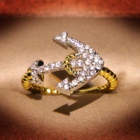 2021 new trend gold anchor with white zircon stone ring for women man fashion jewelry wedding engagement cute gift wholesale
