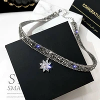 shiny fashion crystal ice flower pendant necklace glitter adjustable clavicle chain for women punk choker high quality
