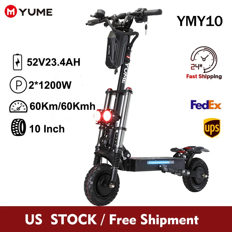 

YUME Y10 US Stock 2400W Foldable Electric Scooter Adult 52V 10 Inch Fat Tire Scooter With Hydraulic Brake