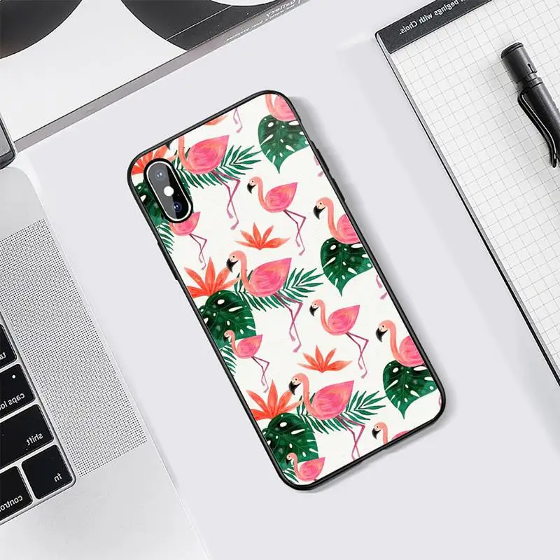 

Flamingo Pink animal Phone Case Tempered glass For iphone 5C 6 6S 7 8 plus X XS XR 11 PRO MAX