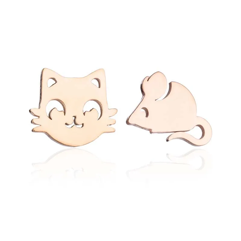 

Fashion Stainless Steel Mouse and Cat Stud Earrings for Lady Girl