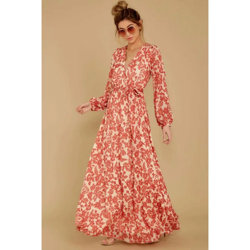 Женское длинное шелковое платье макси модное пикантное с длинным рукавом