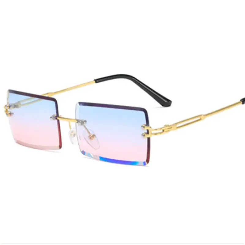 

Luxury 2021 Fashion Tea Gradient Sunglasses Women Ocean Water Cut Trimmed Lens Metal Curved Polygon Temples Sun Glasses Female