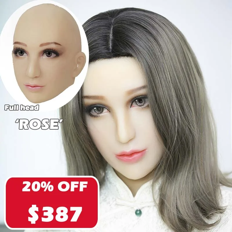 Poppy) кроссдрессер силиконовый женский кигуруми на всю голову Косплей DMS открытый рот с мячом кляп транссексуал секс маска Драг королева - Цвет: Full head Rose