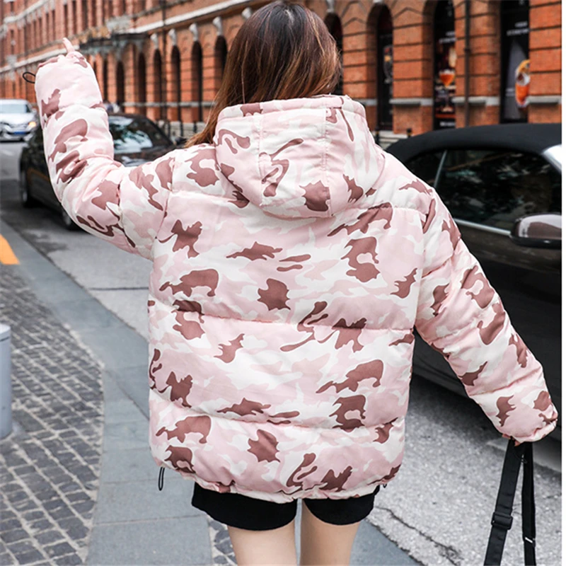

Short Cotton-Padded Jacket Women's 2020 Winter Fashion New Style Loose Hooded Camouflage Thick College Style Warm Coat Trendy
