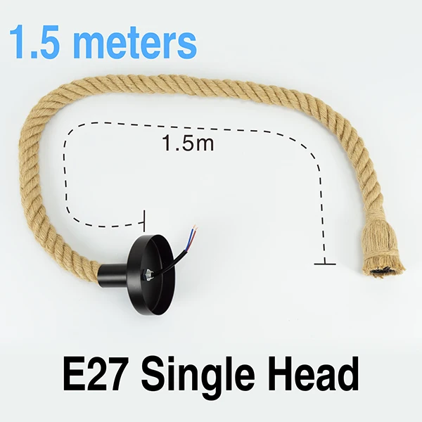 1.5M Single Rope Винтажный подвесной светильник Эдисона с пеньковой веревкой, держатель E27 1 м 1,5 м 2 м 3M, креативный подвесной светильник, промышленный светильник, базовый Декор - Цвет: 1.5M Single Rope