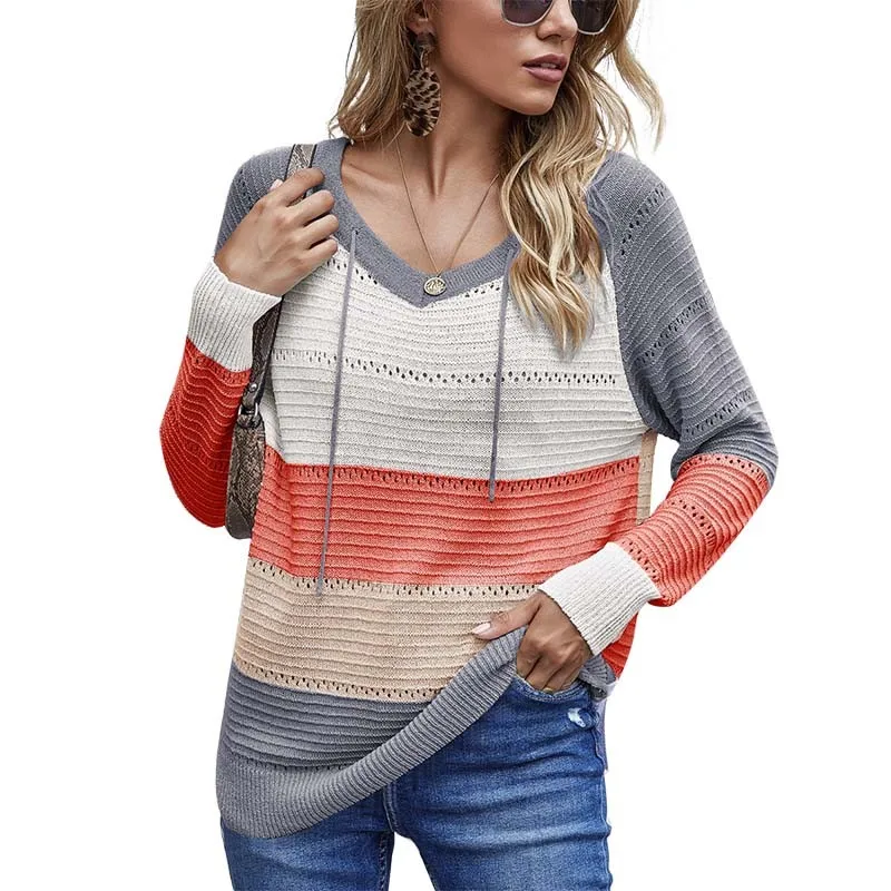 

Autumn Knitted Sweater Pullovers Women Fashion Long Sleeve Patchwork Color Plus Size Casual Loose Ladies Sweaters Tops
