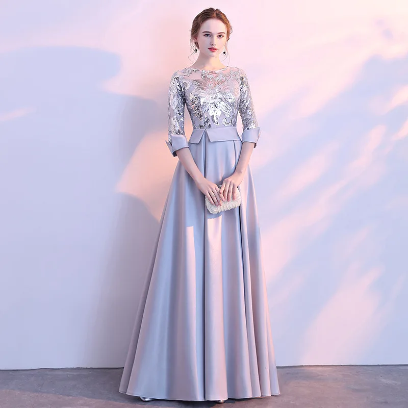

Sequins O-Neck Special Occasion Dresses Fashion Empire Half Sleeves Pleat A-Line New Floor-Length Lady Formal Party Gown E1076