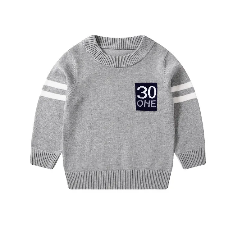Пуловер для маленьких мальчиков свитер вязаный в рубчик с аппликацией полоску на