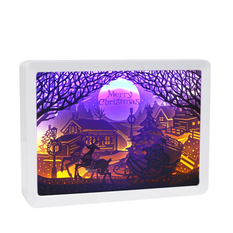 Рождественская бумажная световая коробка с питанием от USB светодиодный теневая