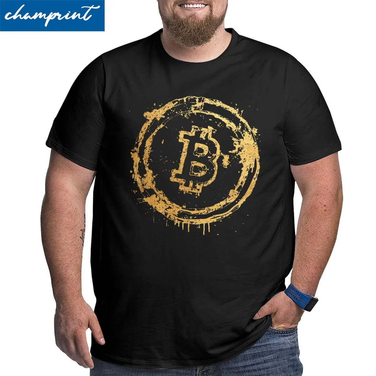

Men Bitcoin Gold Cryptocurrency T Shirt Cotton Tops Funny O Neck Big Tall Tees Plus Size Big Size Large 4XL 5XL 6XL T-Shirt