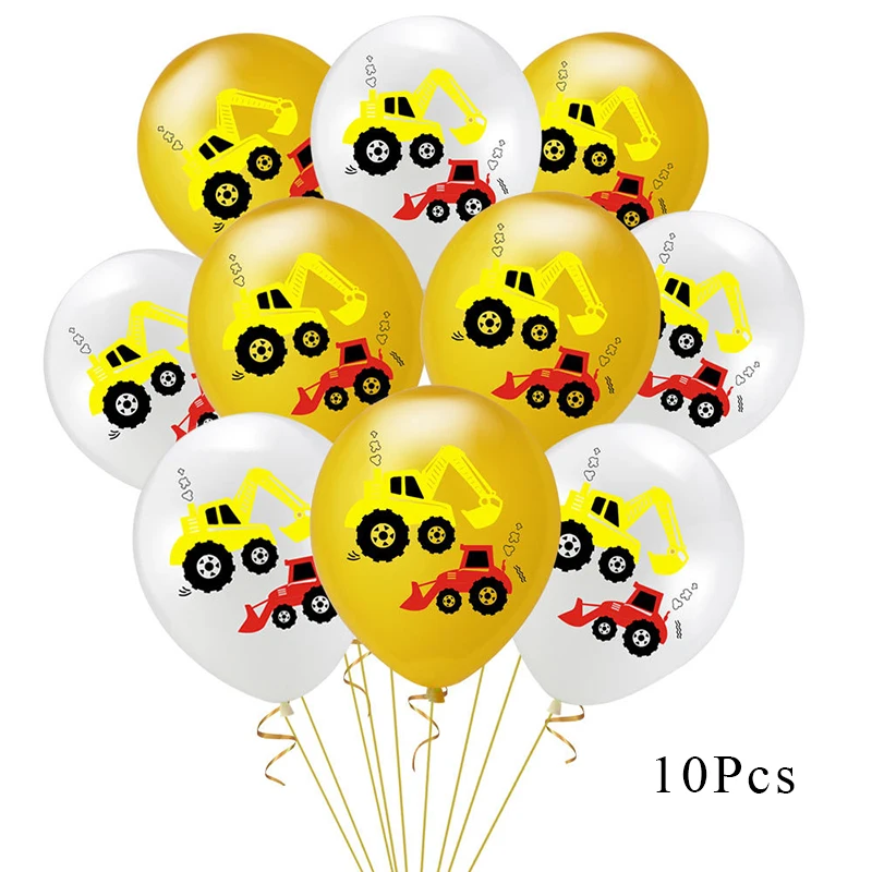 Balloon x 10 Строительные транспортные средства экскаватор вечерние украшения бумажный стаканчик, тарелка баннеры детский душ шары Дети День рождения принадлежности AW06 - Цвет: Balloon x 10