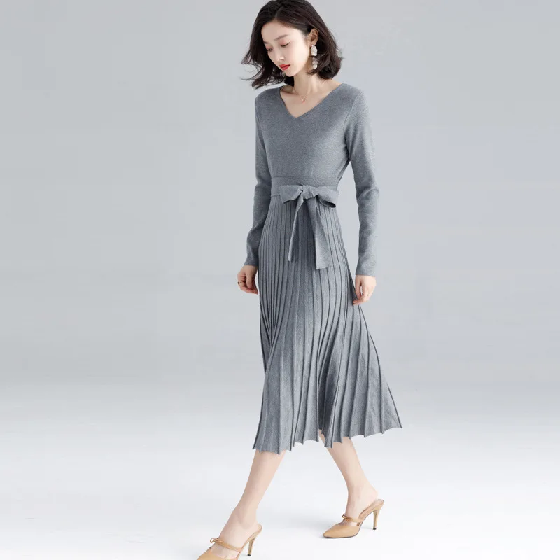 Высококачественное женское трикотажное платье осень-зима большое