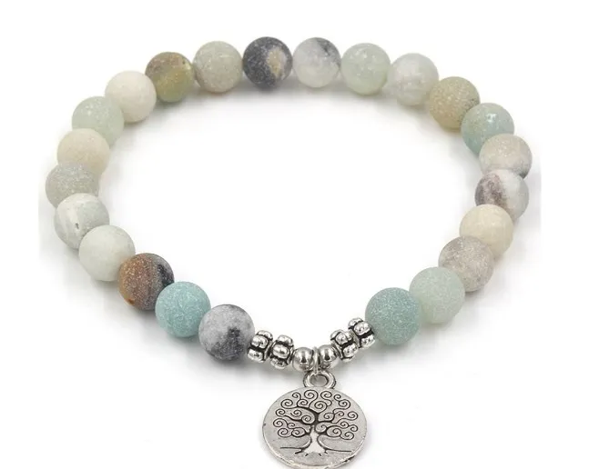 

8 мм tyh3 эластичный настраиваемый Шарм природа камень лотос жизнь дерево голова Будды матовое очарование чакра исцеляющий баланс браслет Рэ...