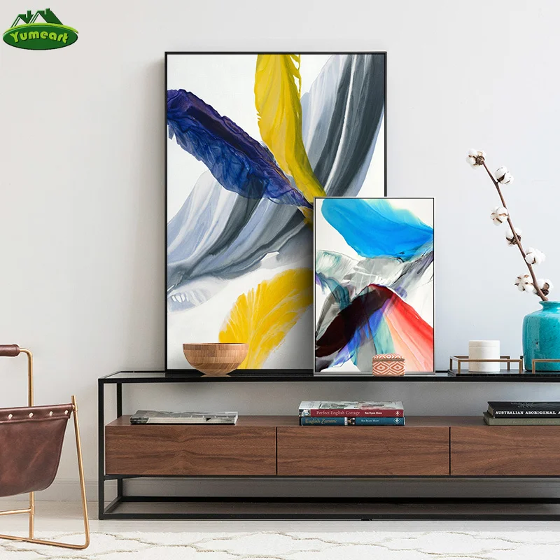 Абстрактные красочные перья холст художественные картины для гостиной спальни