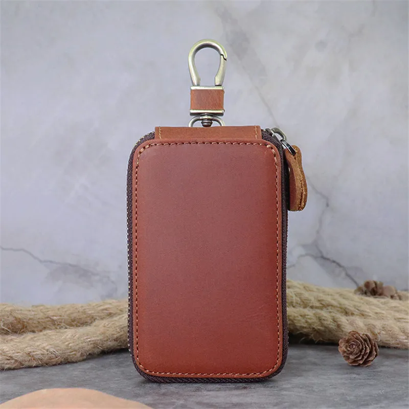 

Fashion crazy horse leather key bag men's waistband retro multifunctional natural real leather storage card bag zipper key bag