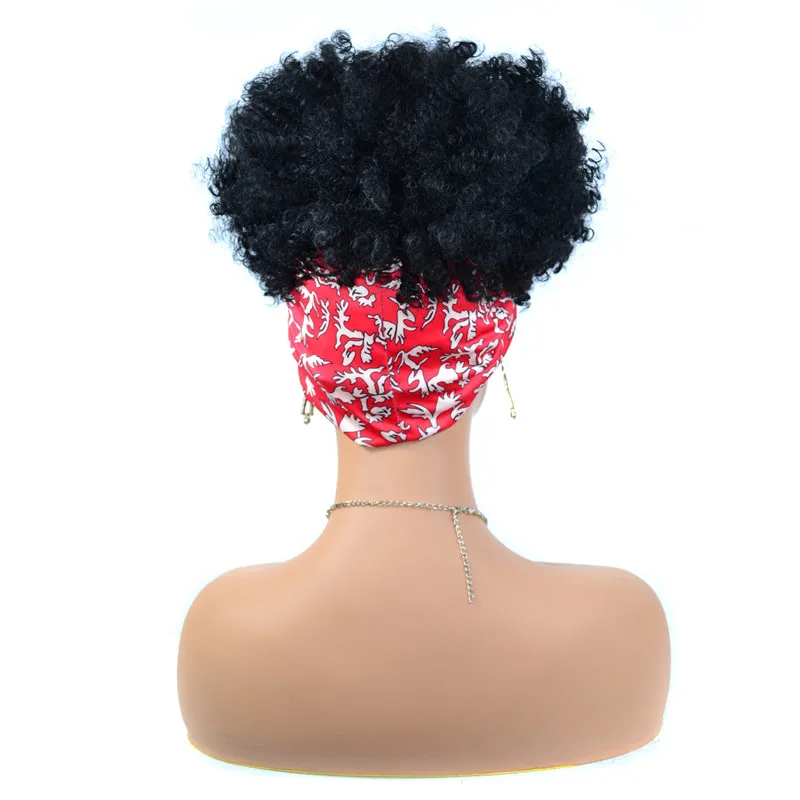 

Short Deep Curly Headband Wig Afro Kinky Curly Wigs with Scarf Heat Resistant Natural Synthetic Fiber Wrap Wigs for Black Women
