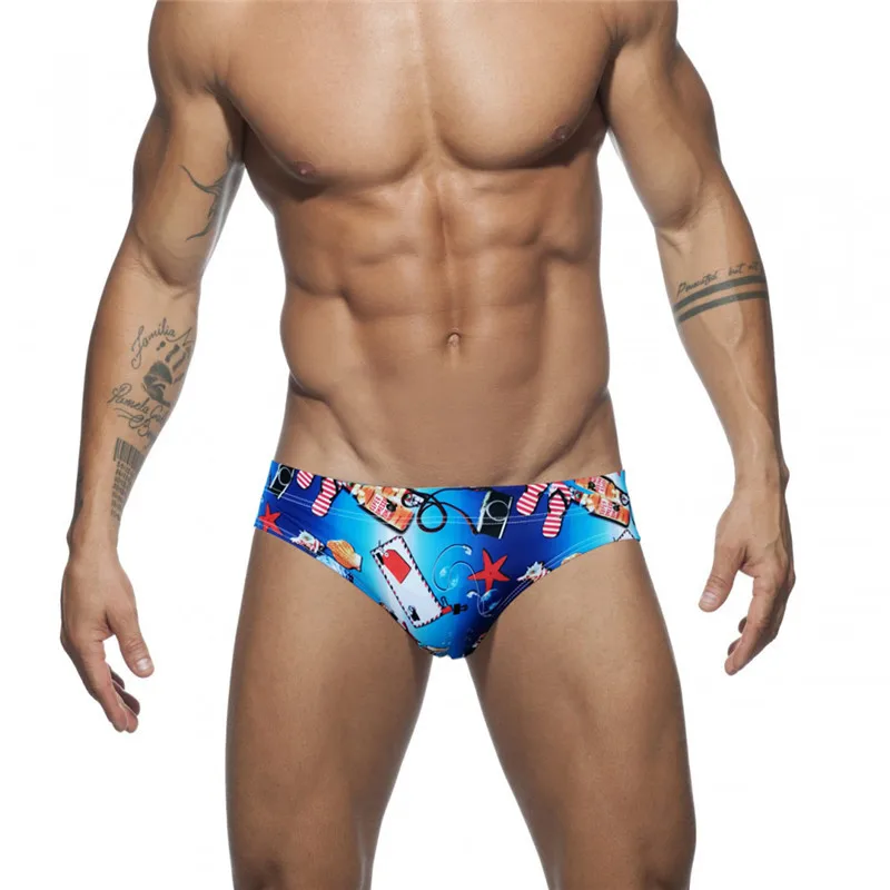 

New Style Swimming Trunks Men'S Triangle Low-Waist Male Swimwear Trunk Sexy Beach Shorts Floral Awkward-Proof Cup Swim Shorts