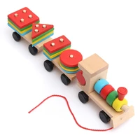 wooden train building blocks educational kids baby wooden solid stacking train toddler block toy for children birthday gifts