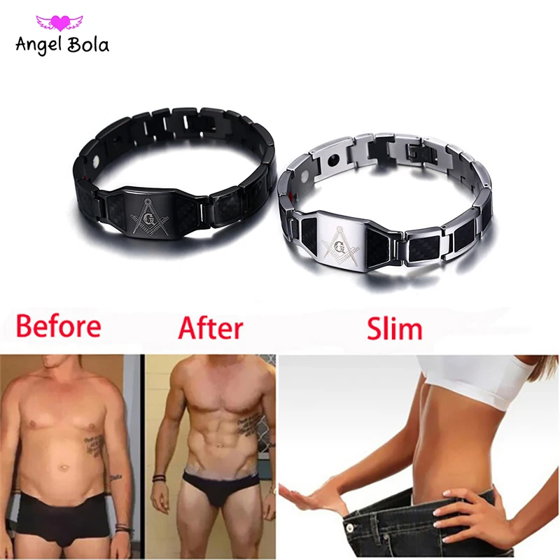 Мужской черный браслет из нержавеющей стали Магнитный с инкрустацией