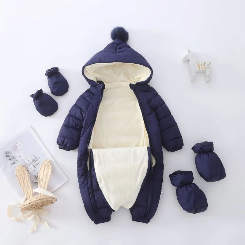 

Autumn Winter Newobrn Baby Rompers for Baby Girls Boys Warm Cotton Hooded Jumpsuit Kids Overalls For Children Infant Clothing