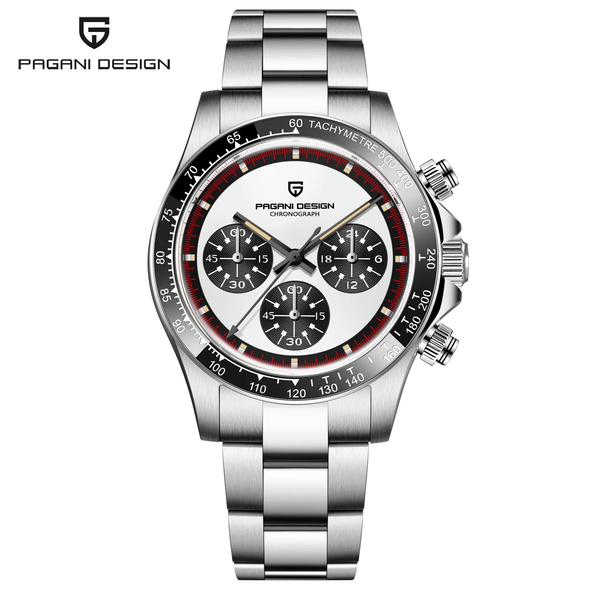 

2022 Pagani Design Men's Watch Retro Sports Quartz Stainless Steel 100m Waterproof Chronograph Japan VK63 White Fashion Casual