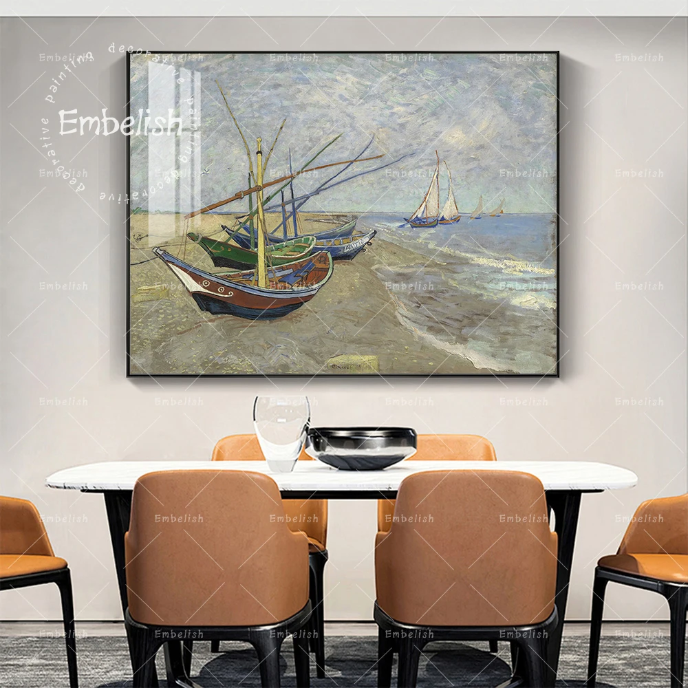 

1 Pieces Modern Home Decor Fishing Boats On The Beach HD Print On Canvas Oil Paintings For Living Room Wall Art Pictures Artwork
