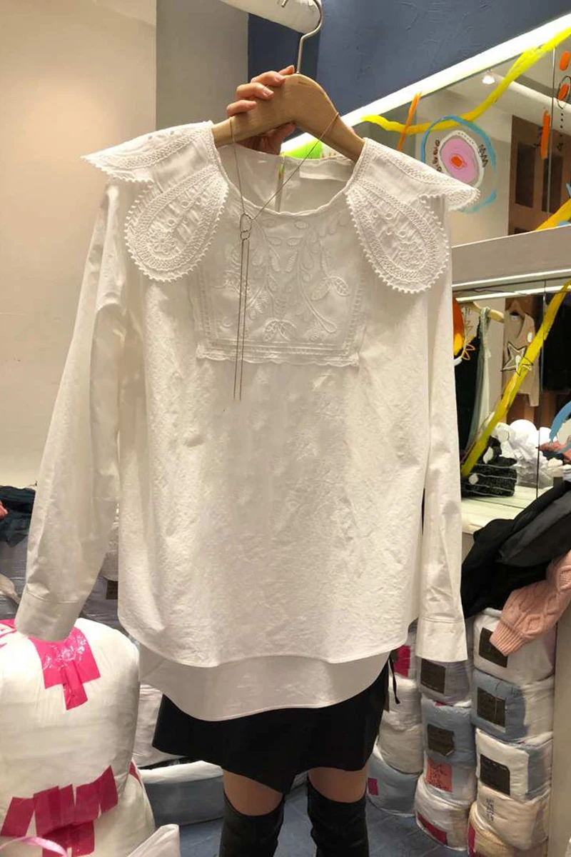 

Doll Collar Women Shirts 2021 Spring New Women's Clothing Lace Long-Sleeved Casual Blouse Korean Blusas Tops