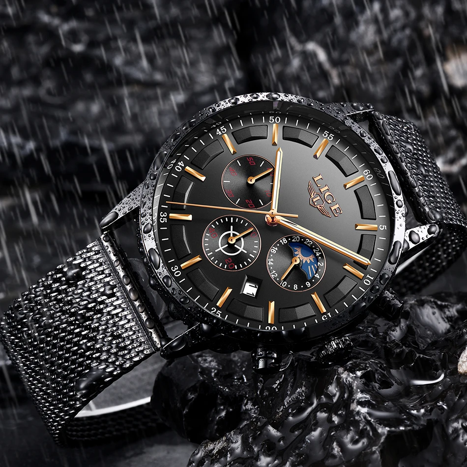 LIGE новые мужские часы Модные брендовые Роскошные Кварцевые из нержавеющей стали