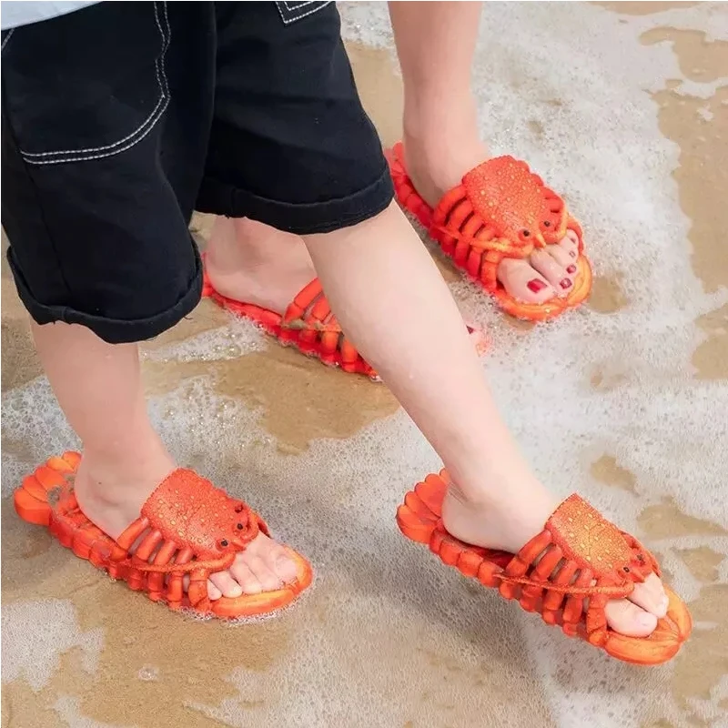 

Summer Iadies Slippers Creative Fun Crayfish New Non-Slip Beach Shoes PVC Soft-Soled Sandals large 24-47 Parent-Child Slippers
