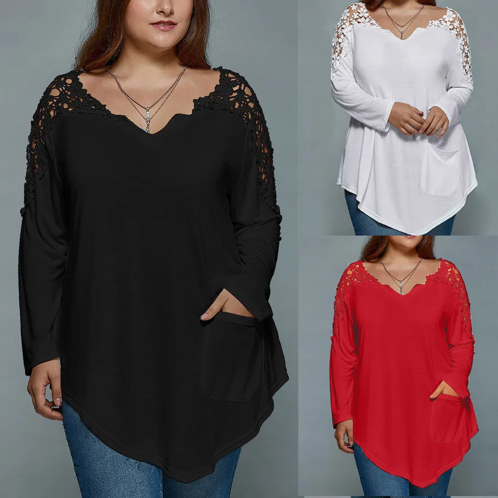 Женские модные блузки s рубашки размера плюс лето 2019 женские кружевные пуловеры