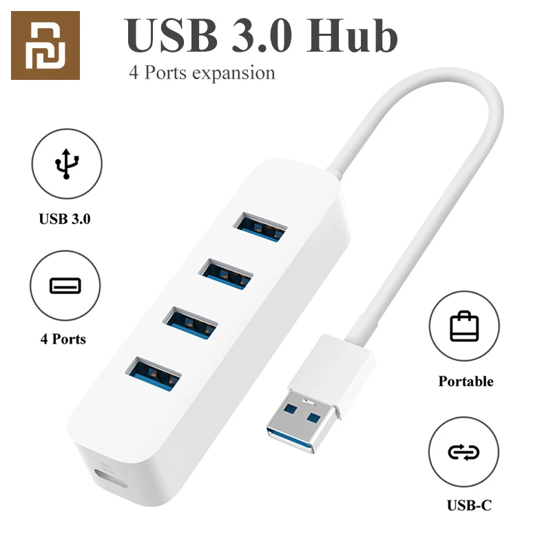 

Youpin 4 Ports USB3.0 Hub with Stand-by Power Supply Interface USB Hub Extender Extension Connector Adapter for PC Laptop