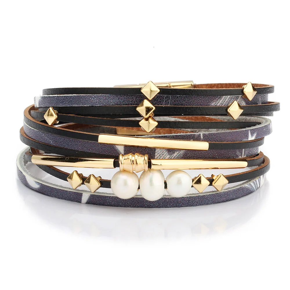 2020 Braid Leather Bracelet For Women Fashion Alloy Magnetic Buckle Multilayer Wrap Female Pearl Bangle Jewelry Gift | Украшения и