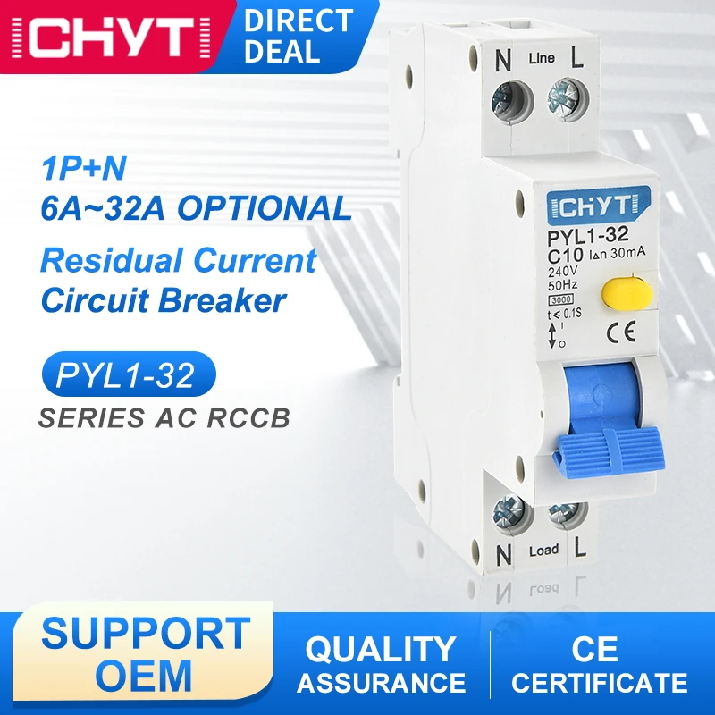

PYL1-32 32A 240V 30mA Миниатюрный Остаточный Ток автоматический выключатель 1P Автоматическая электромагнитная ELCB RCD RCCB