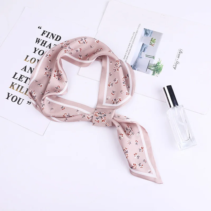 

New Floral Print Long silk Female Decoration Pointed Korea Decorative Small Scarf Tied Bag Scarf Hair Band Wild fashion