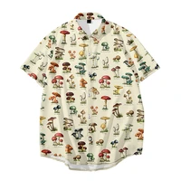 man harajuku blouses cute mushroom printing shirts turn down collar streetwear 2021 summer short sleeve tops plus size 6xl