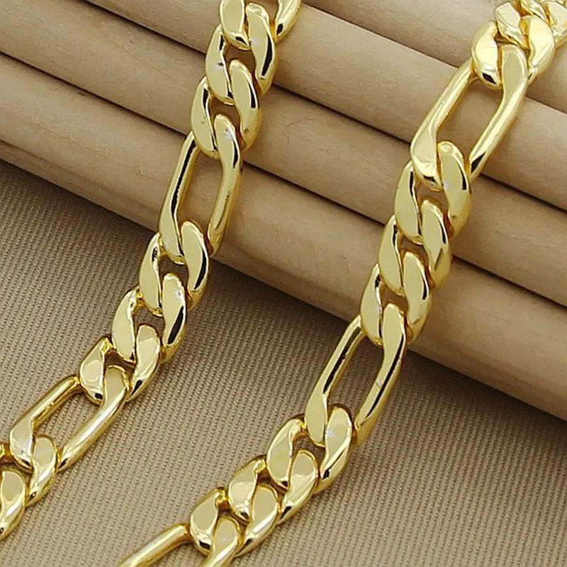 High Quality Men's 8mm 24'' 60cm Gold Necklace 24k Yellow Color Figaro Chain For Male Luxury Jewelry | Украшения и