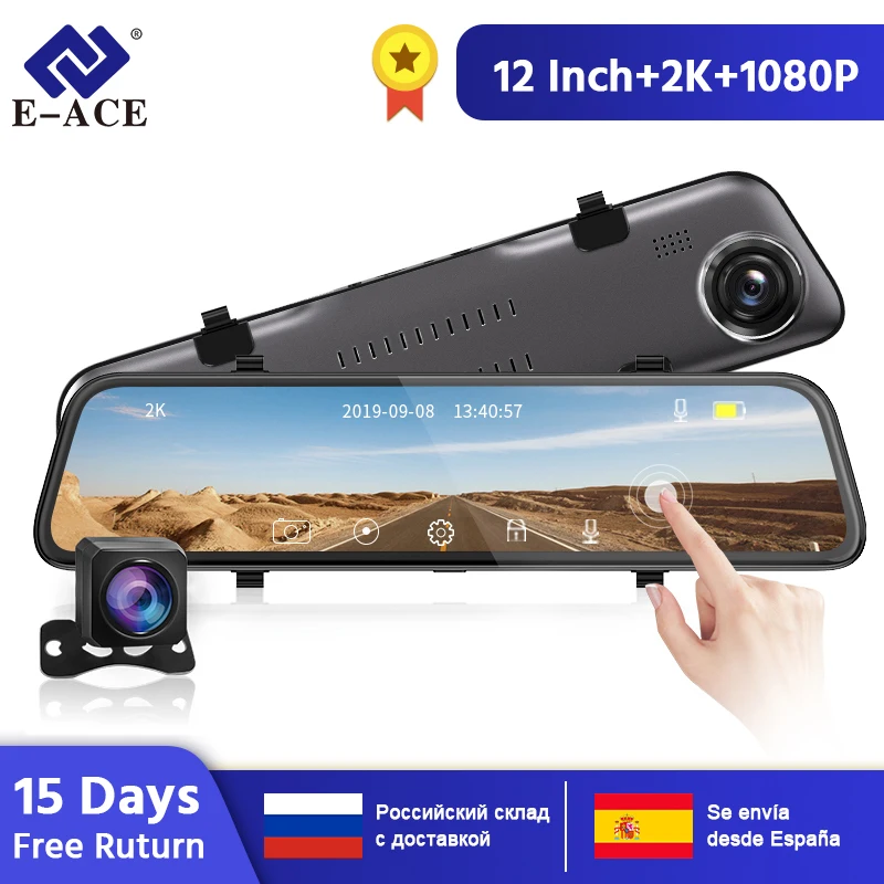 E ACE Автомобильный видеорегистратор FHD поток медиа зеркало заднего вида 2K + 1080P